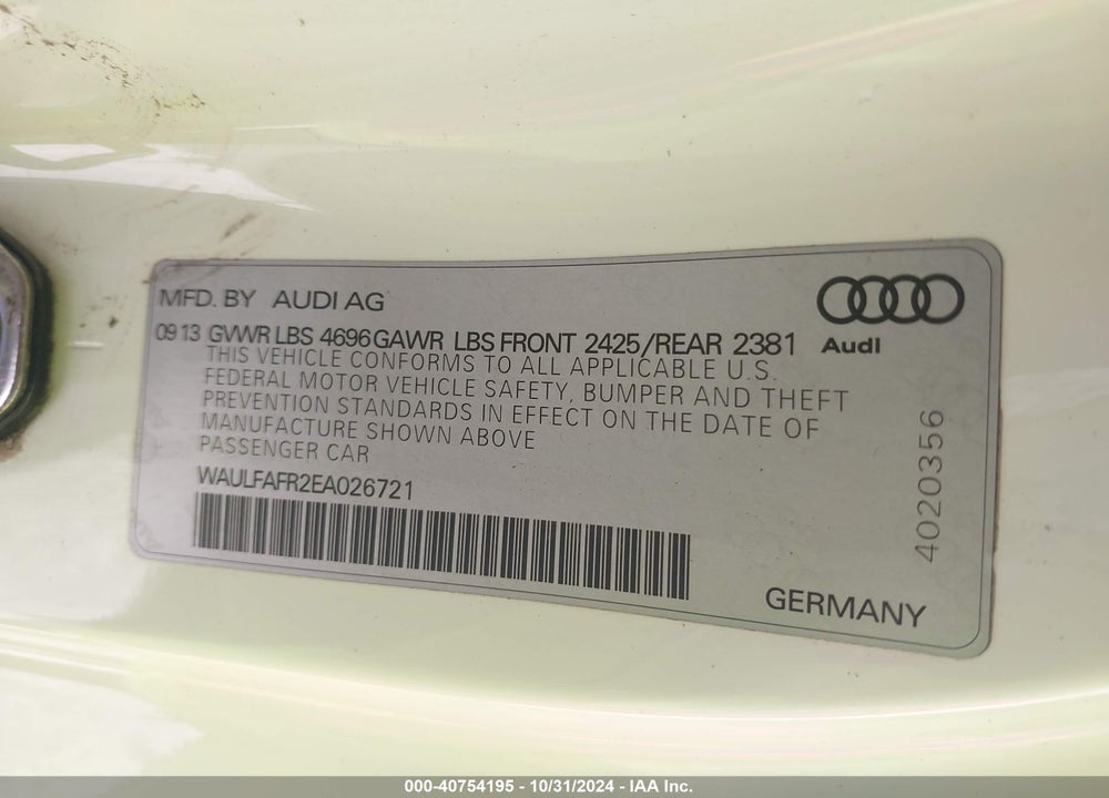 2014 AUDI A5 2.0T PREMIUM VIN: WAULFAFR2EA026721