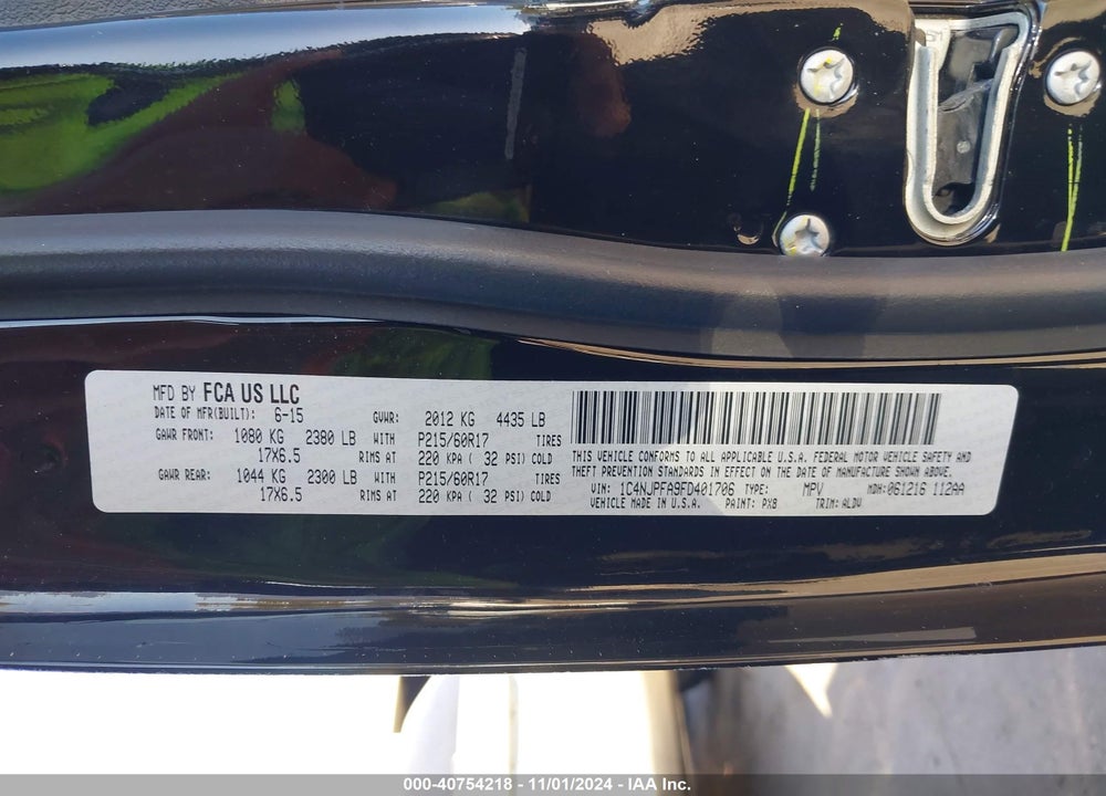 2015 JEEP PATRIOT HIGH ALTITUDE EDITION VIN: 1C4NJPFA9FD401706
