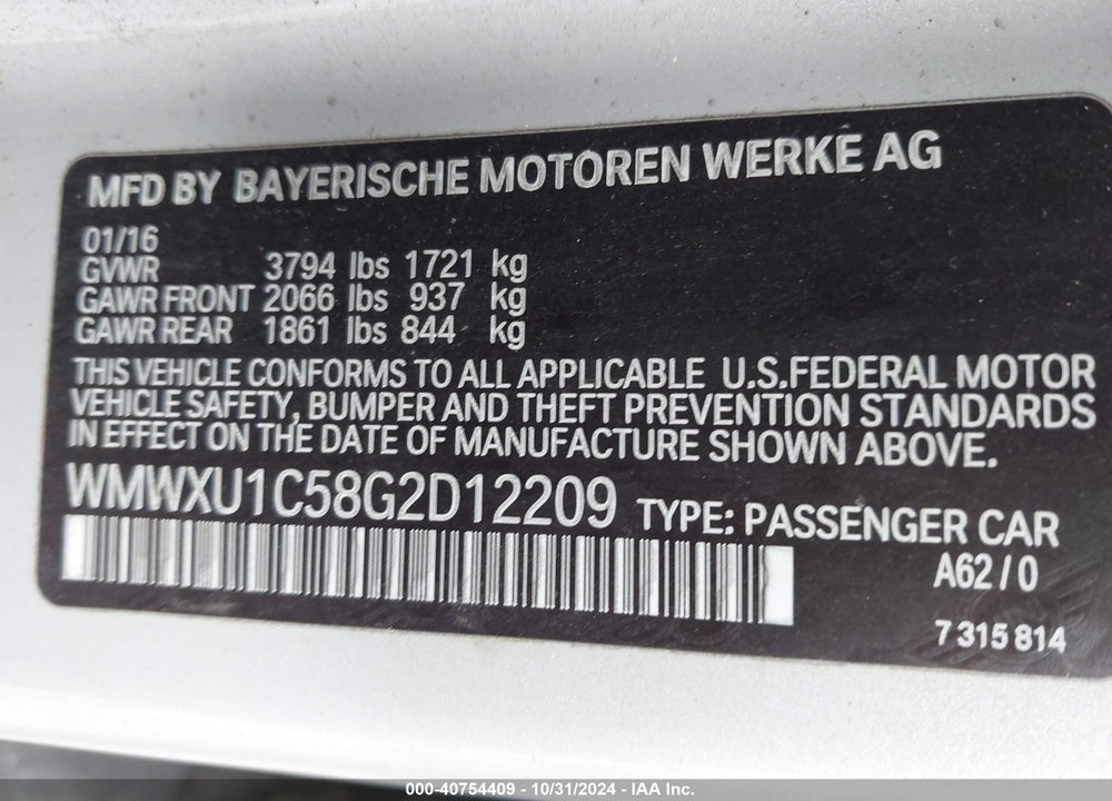 2016 MINI HARDTOP COOPER VIN: WMWXU1C58G2D12209