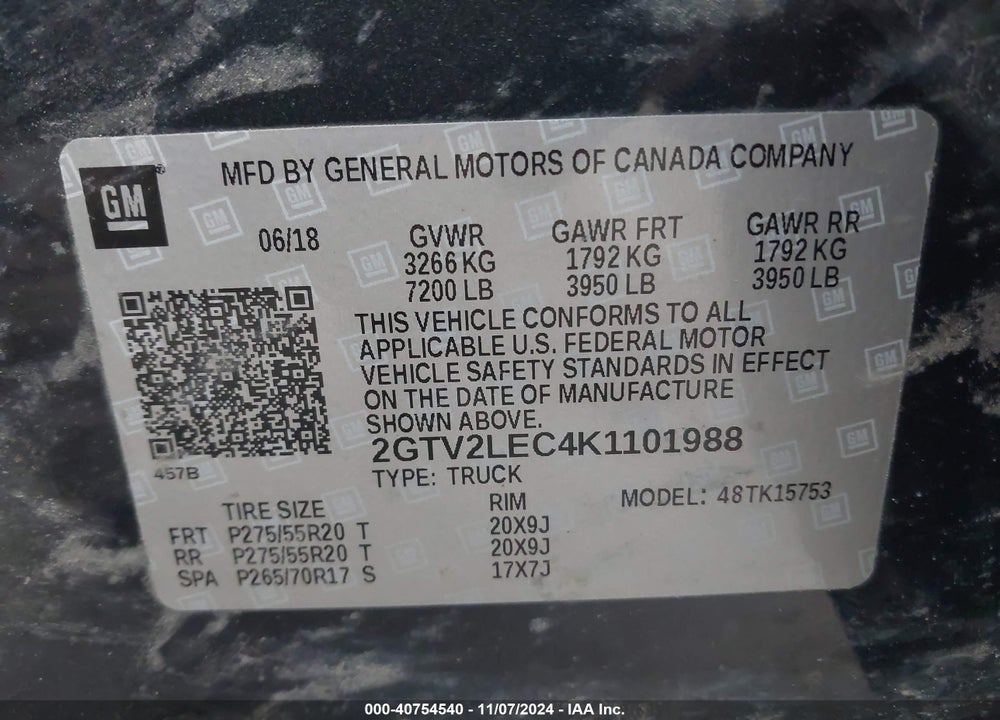 2019 GMC SIERRA 1500 LIMITED VIN: 2GTV2LEC4K1101988