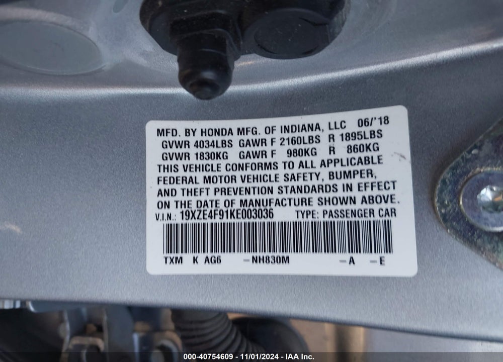 2019 HONDA INSIGHT VIN: 19XZE4F91KE003036