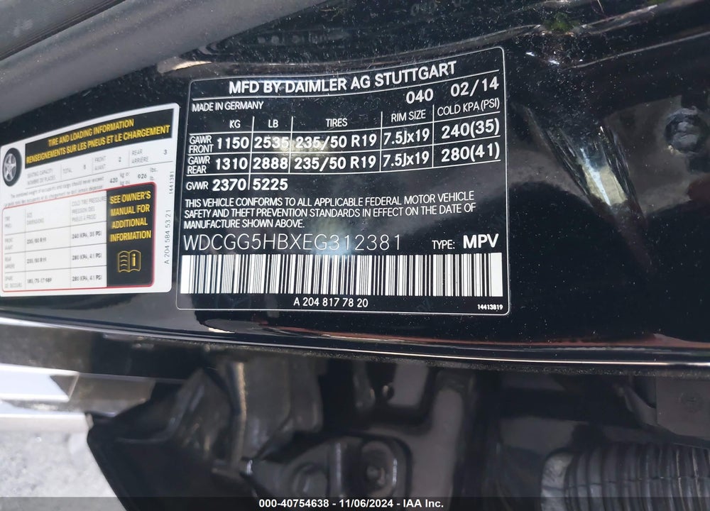 2014 MERCEDES-BENZ GLK 350 VIN: WDCGG5HBXEG312381