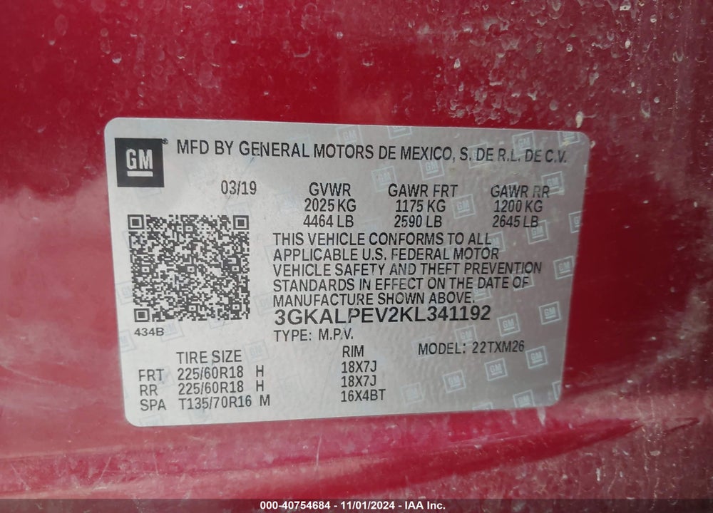 2019 GMC TERRAIN SLT VIN: 3GKALPEV2KL341192