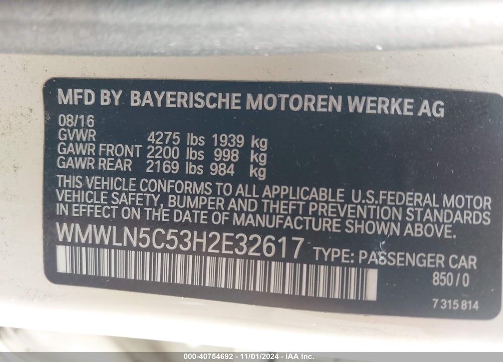 2017 MINI CLUBMAN COOPER VIN: WMWLN5C53H2E32617