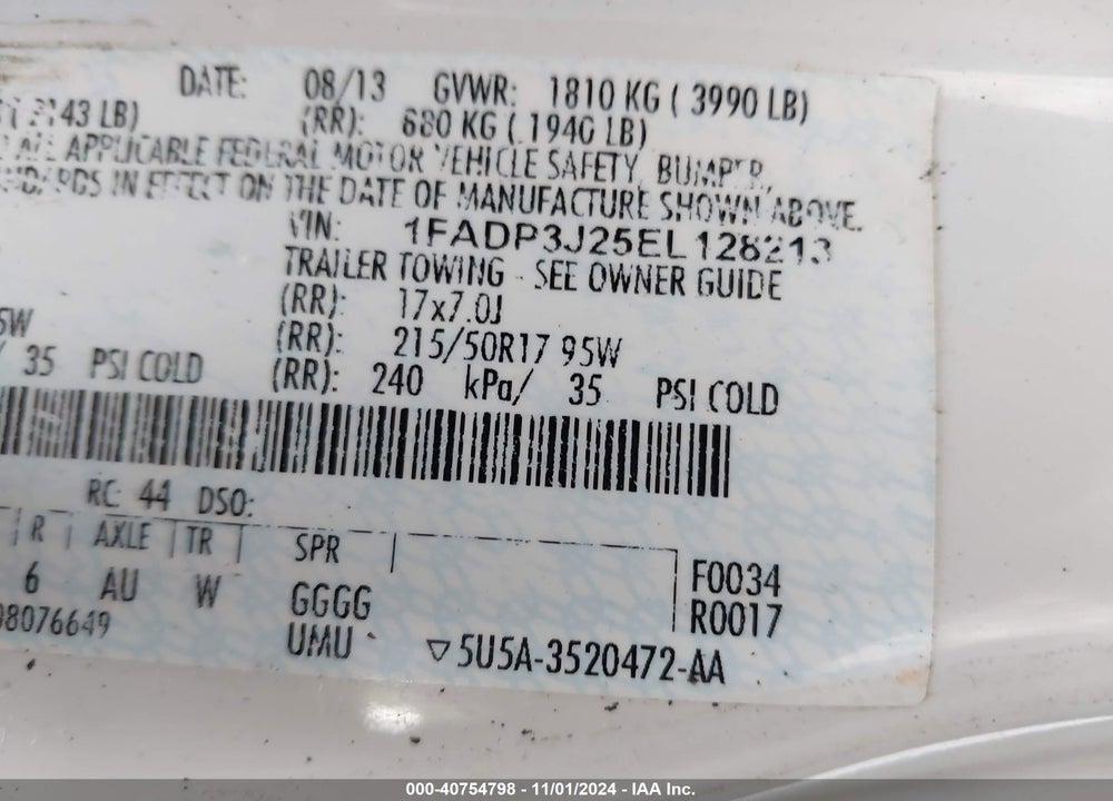 2014 FORD FOCUS TITANIUM VIN: 1FADP3J25EL128213
