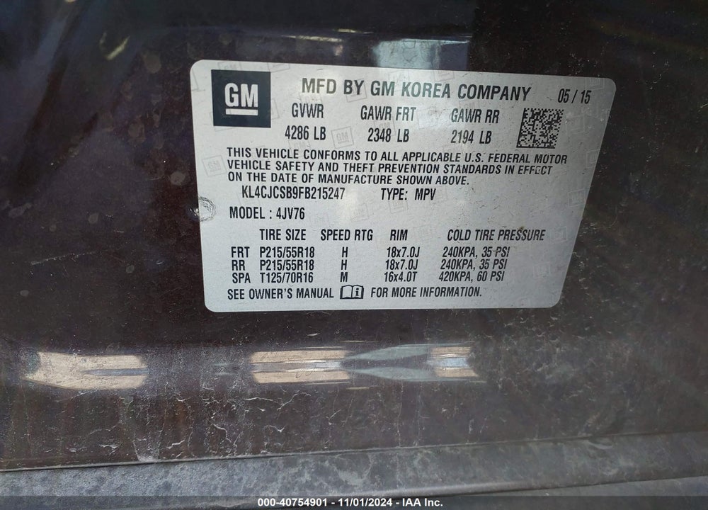 2015 BUICK ENCORE LEATHER VIN: KL4CJCSB9FB215247