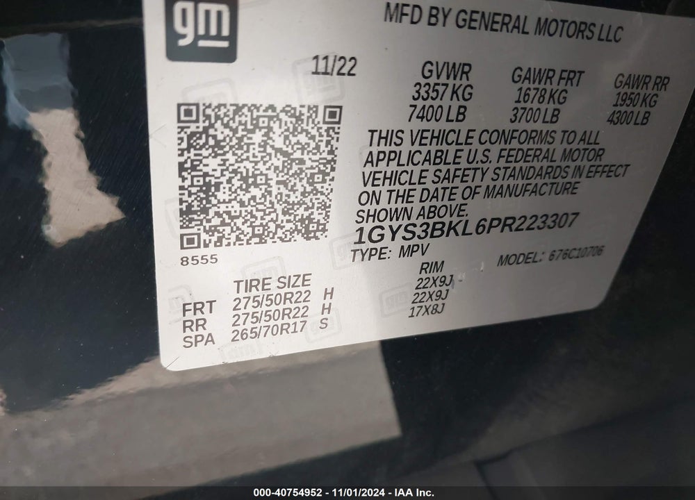 2023 CADILLAC ESCALADE 2WD PREMIUM LUXURY VIN: 1GYS3BKL6PR223307