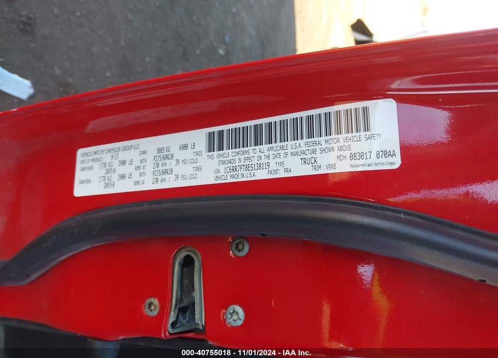 2014 RAM 1500 VIN: 1C6RR7FT8ES138119