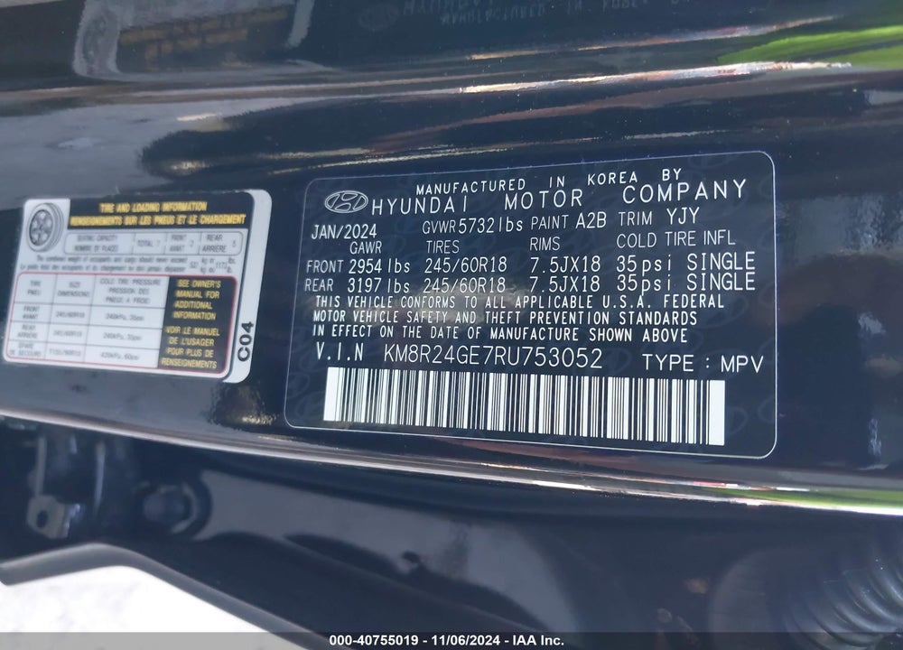 2024 HYUNDAI PALISADE SEL VIN: KM8R24GE7RU753052