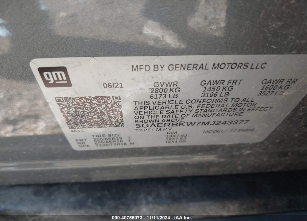2021 BUICK ENCLAVE FWD ESSENCE VIN: 5GAERBKW7MJ243377