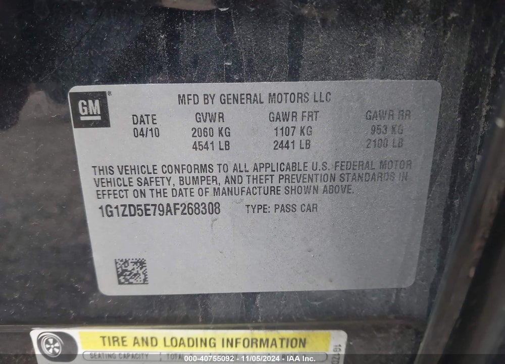 2010 CHEVROLET MALIBU LT W/2LT VIN: 1G1ZD5E79AF268308