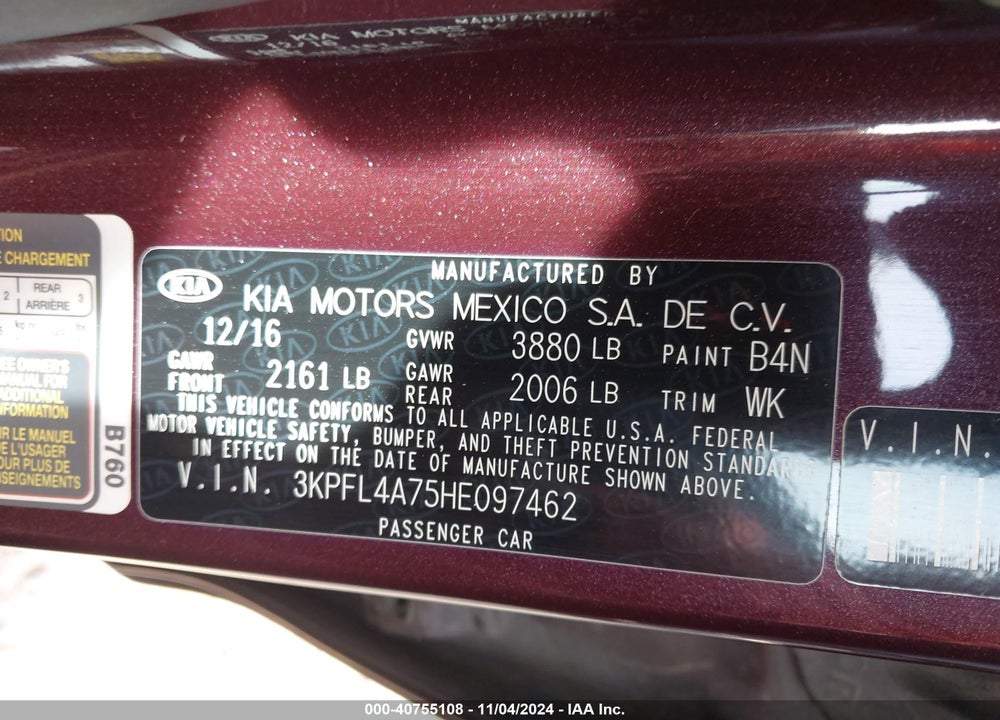 2017 KIA FORTE LX VIN: 3KPFL4A75HE097462