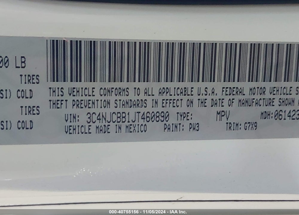 2018 JEEP COMPASS ALTITUDE FWD VIN: 3C4NJCBB1JT460890