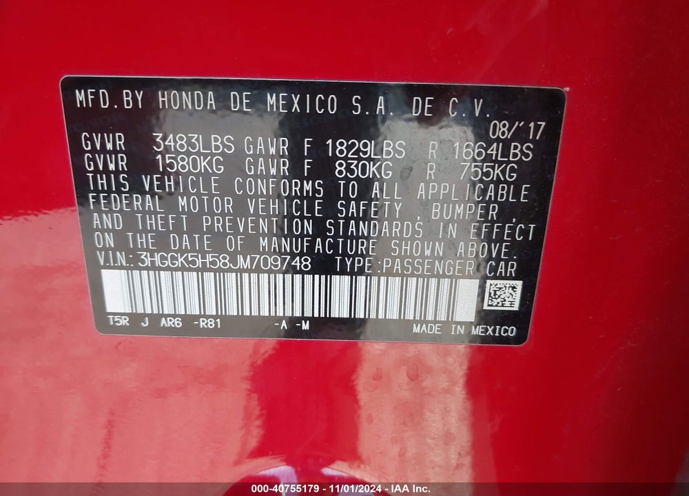 2018 HONDA FIT VIN: 3HGGK5H58JM709748