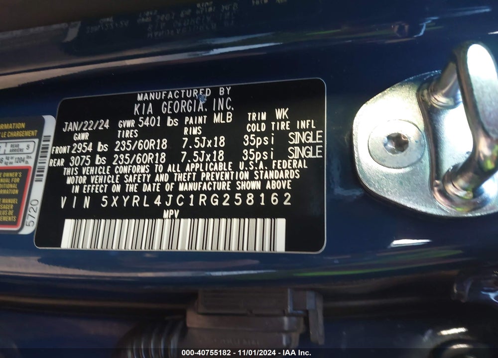 2024 KIA SORENTO S VIN: 5XYRL4JC1RG258162