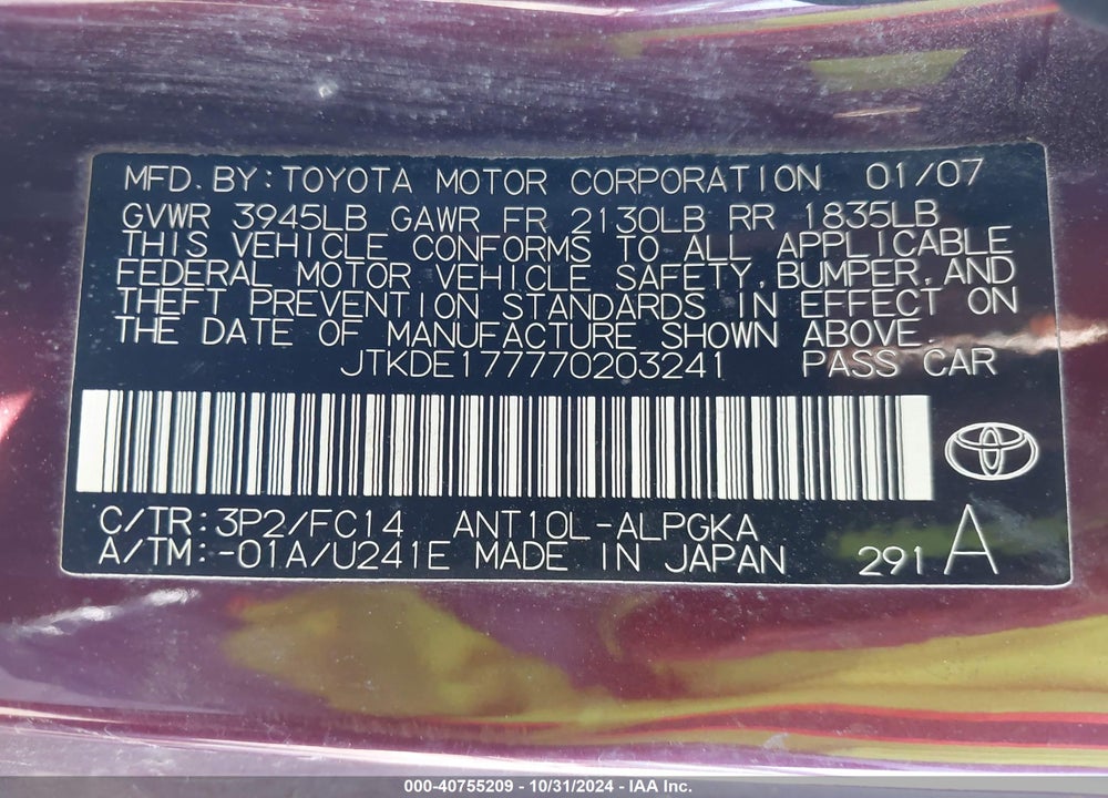 2007 SCION TC VIN: JTKDE177770203241