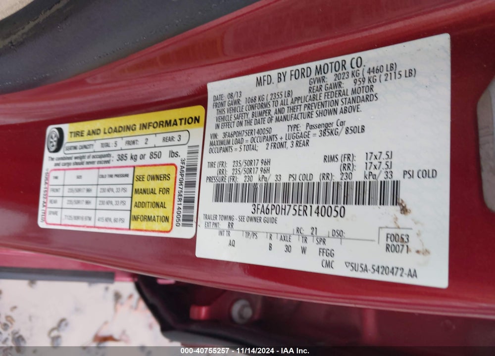 2014 FORD FUSION SE VIN: 3FA6P0H75ER140050