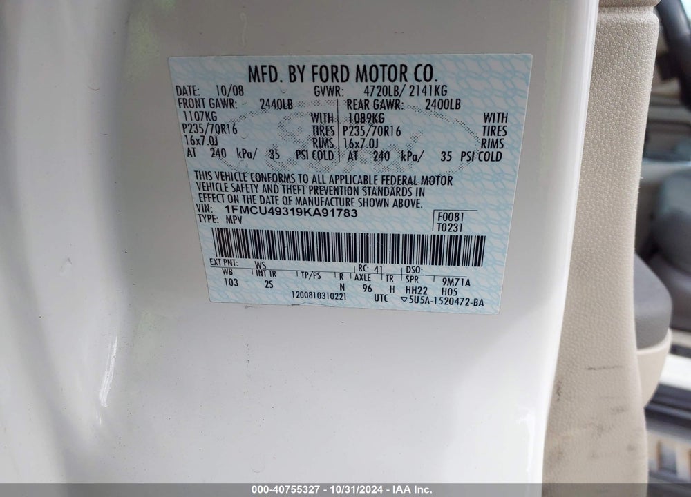 2009 FORD ESCAPE HYBRID LIMITED VIN: 1FMCU49319KA91783