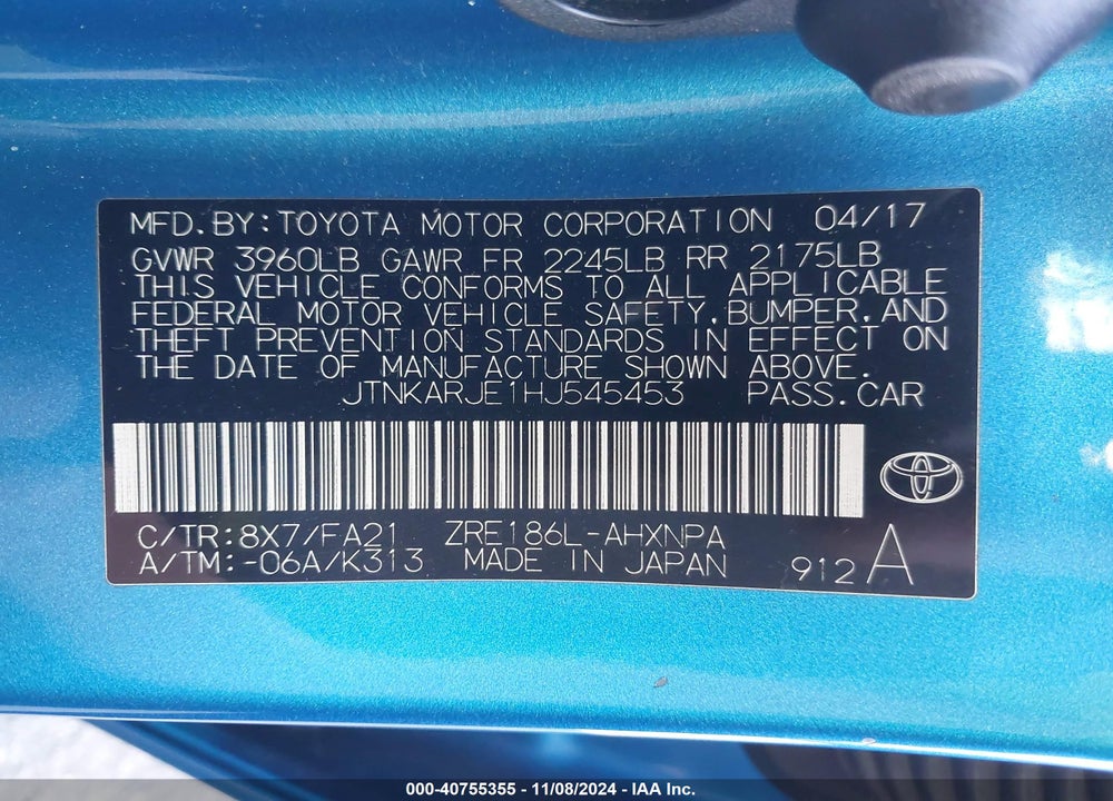 2017 TOYOTA COROLLA IM VIN: JTNKARJE1HJ545453