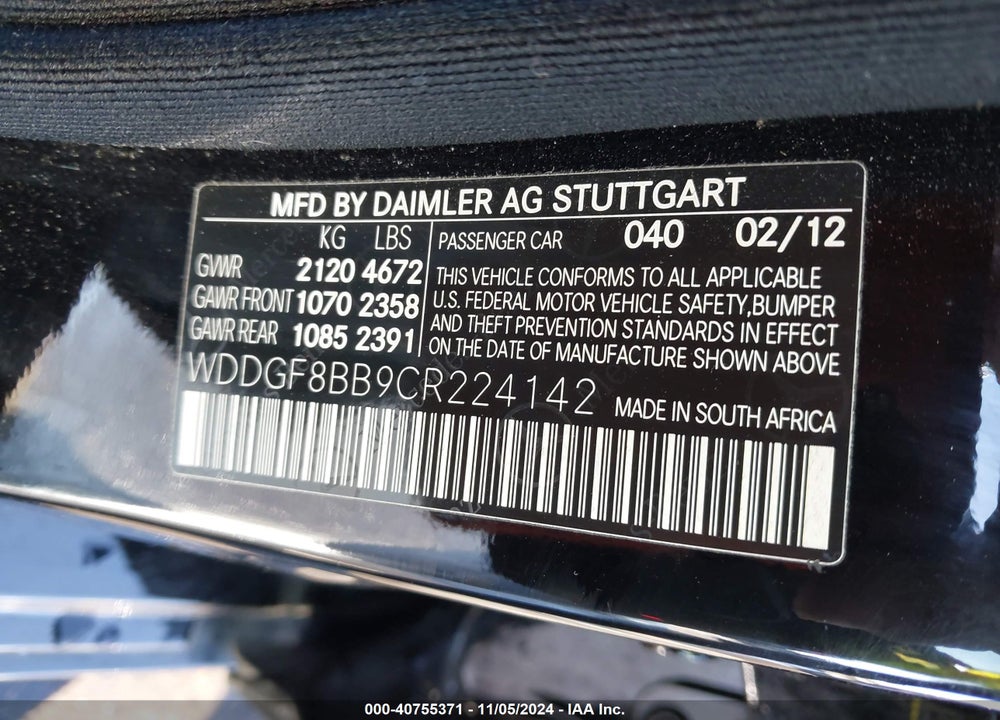 2012 MERCEDES-BENZ C 300 LUXURY 4MATIC/SPORT 4MATIC VIN: WDDGF8BB9CR224142