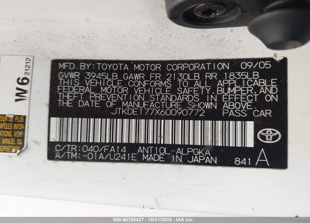 2006 SCION TC VIN: JTKDE177X60090772