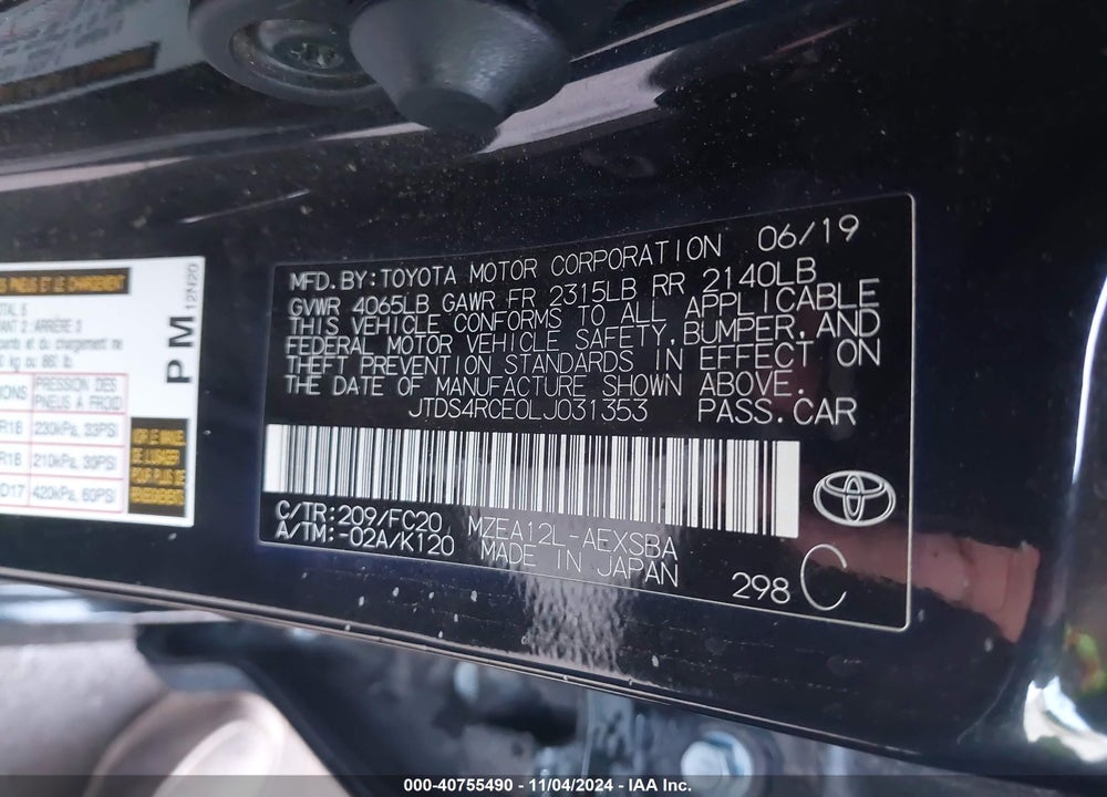 2020 TOYOTA COROLLA SE VIN: JTDS4RCE0LJ031353