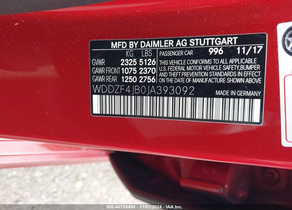 2018 MERCEDES-BENZ E 300 VIN: WDDZF4JB0JA393092