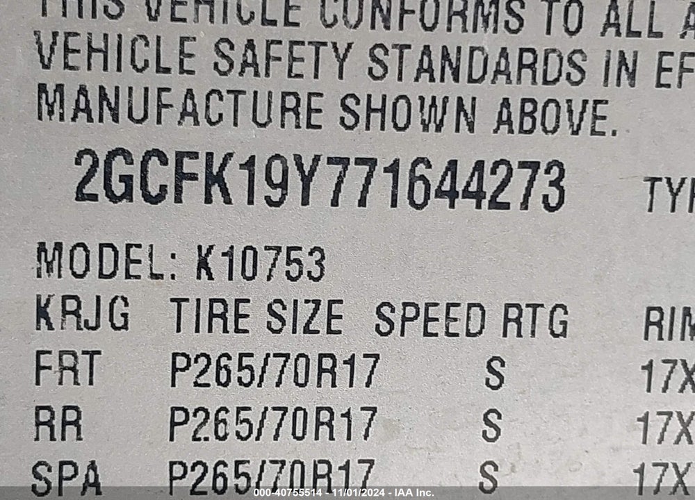 2007 CHEVROLET SILVERADO 1500 LTZ VIN: 2GCFK19Y771644273