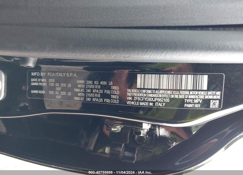 2018 FIAT 500X LOUNGE AWD VIN: ZFBCFYDBXJP662105
