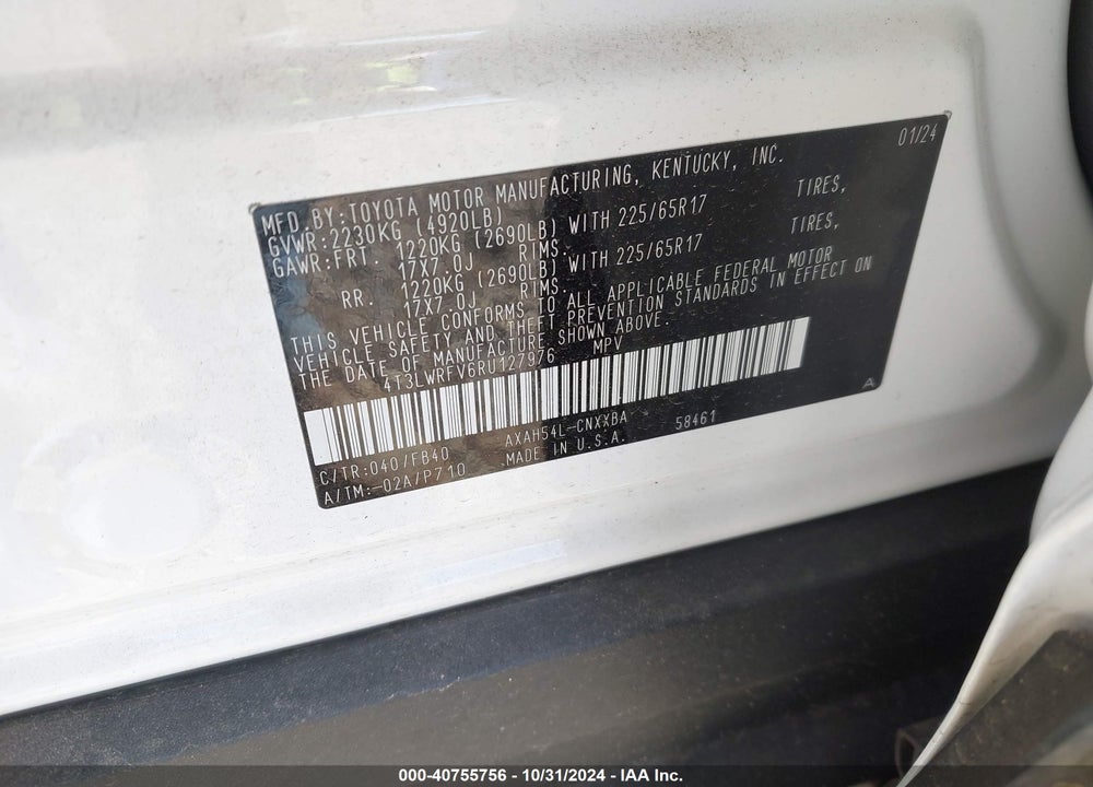 2024 TOYOTA RAV4 HYBRID LE VIN: 4T3LWRFV6RU127976