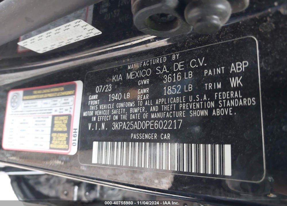 2023 KIA RIO 5-DOOR S VIN: 3KPA25AD0PE602217