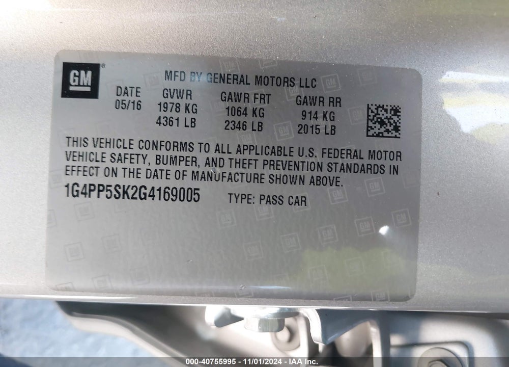 2016 BUICK VERANO VIN: 1G4PP5SK2G4169005