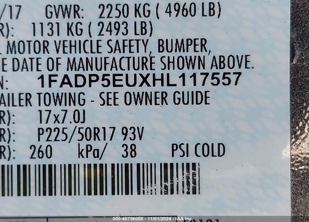 2017 FORD C-MAX ENERGI SE VIN: 1FADP5EUXHL117557