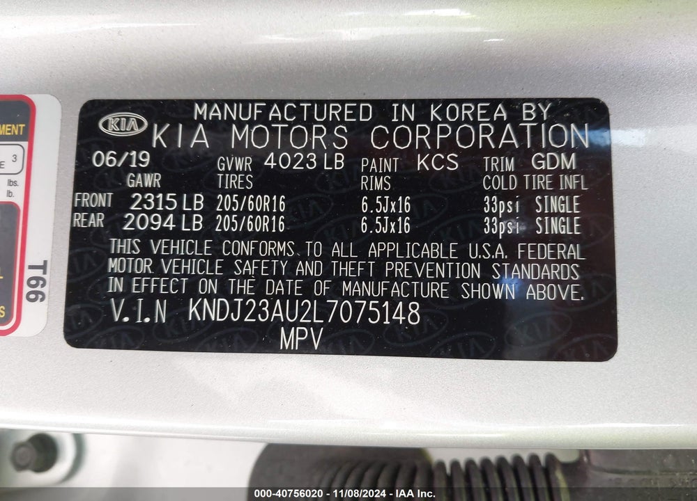 2020 KIA SOUL LX VIN: KNDJ23AU2L7075148