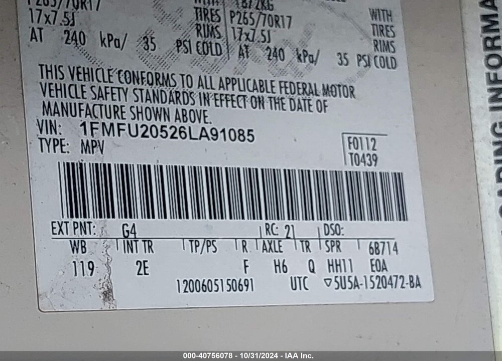 2006 FORD EXPEDITION LIMITED VIN: 1FMFU20526LA91085