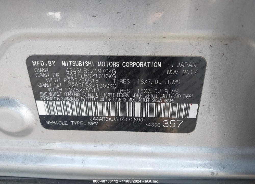 2018 MITSUBISHI OUTLANDER SPORT 2.0 LE VIN: JA4AR3AU3JZ030890