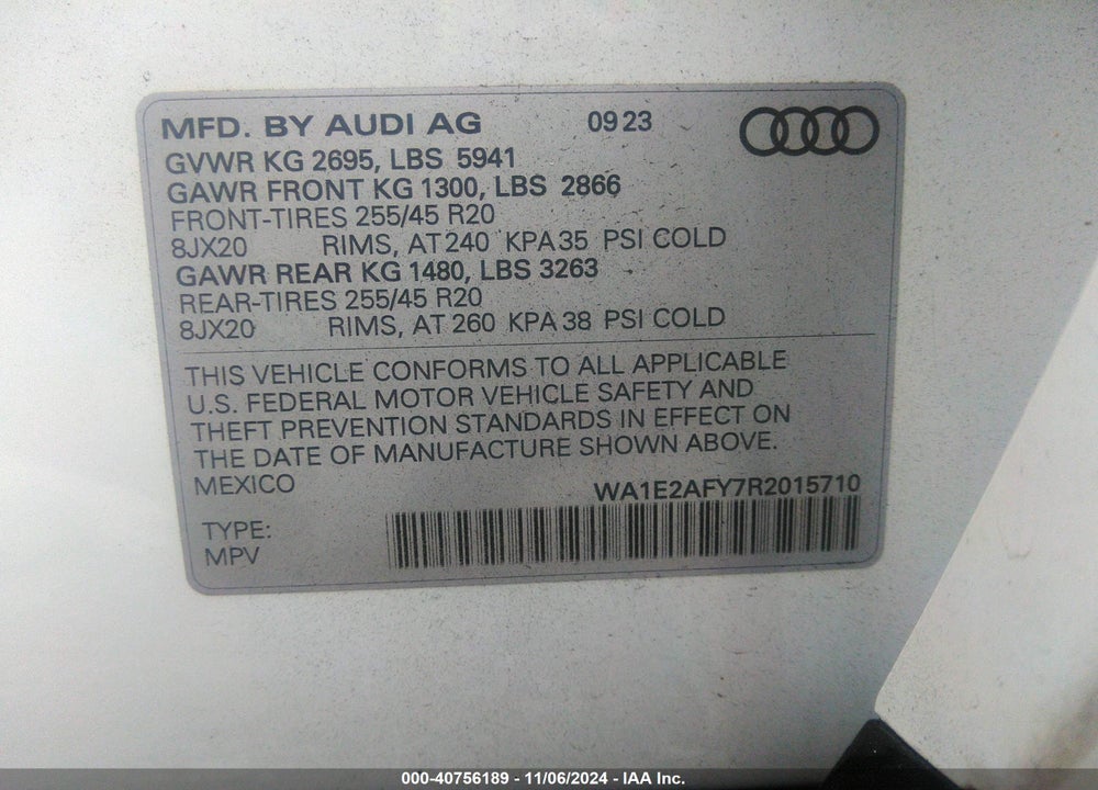 2024 AUDI Q5 PREMIUM PLUS 55 TFSI E S LINE QUATTRO S TRONIC VIN: WA1E2AFY7R2015710