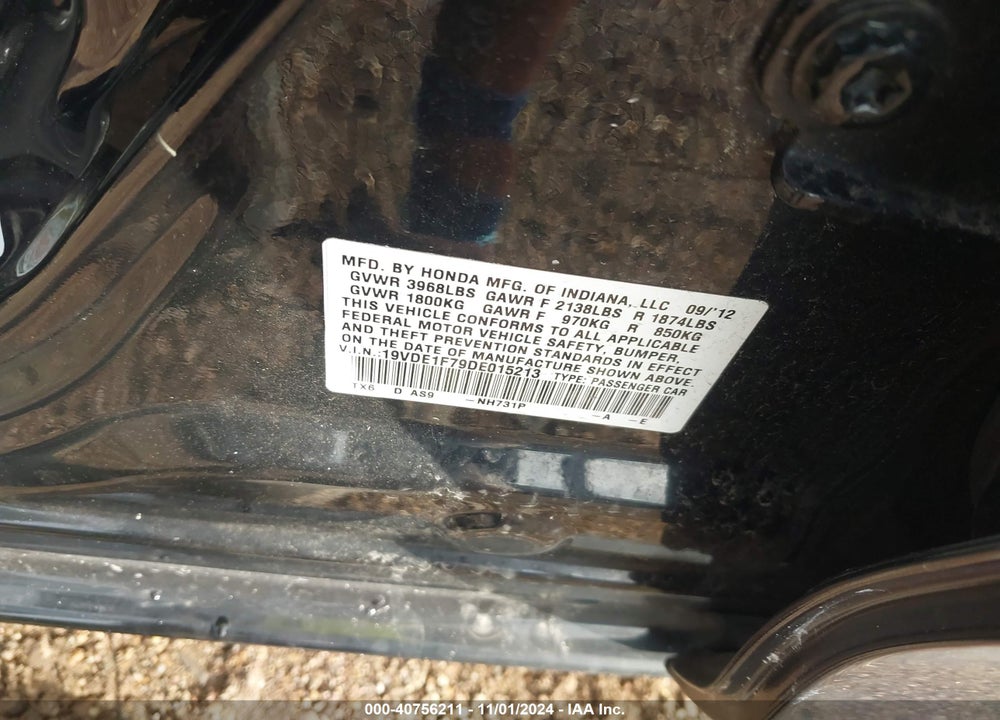 2013 ACURA ILX 2.0L VIN: 19VDE1F79DE015213