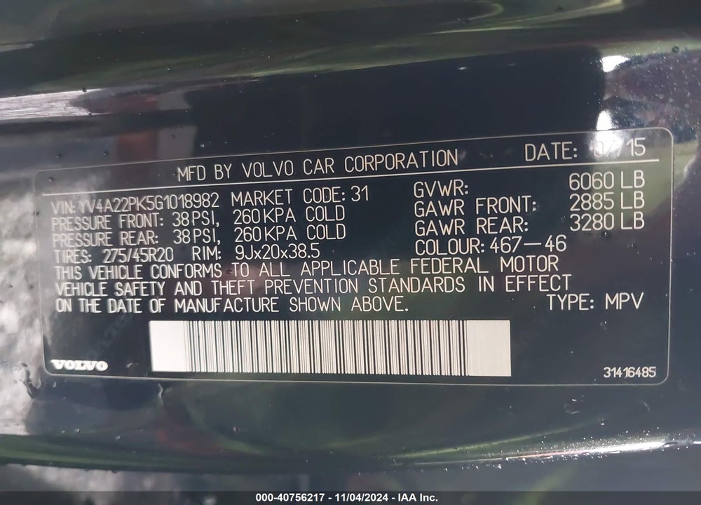 2016 VOLVO XC90 T6 MOMENTUM VIN: YV4A22PK5G1018982