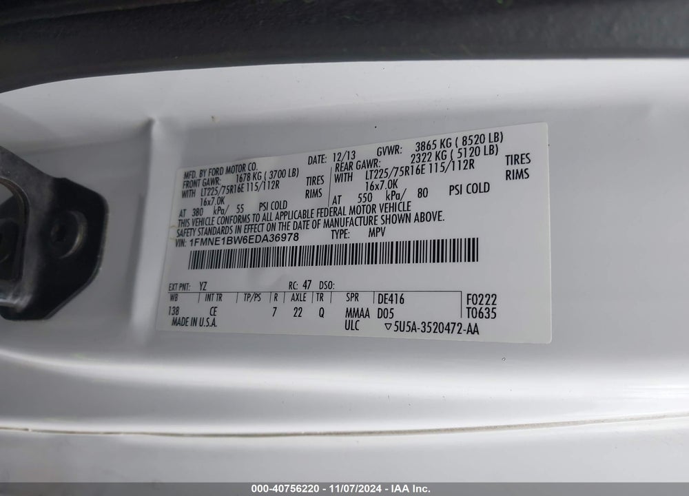 2014 FORD E-150 XL VIN: 1FMNE1BW6EDA36978