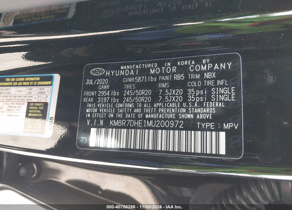 2021 HYUNDAI PALISADE CALLIGRAPHY VIN: KM8R7DHE1MU200972