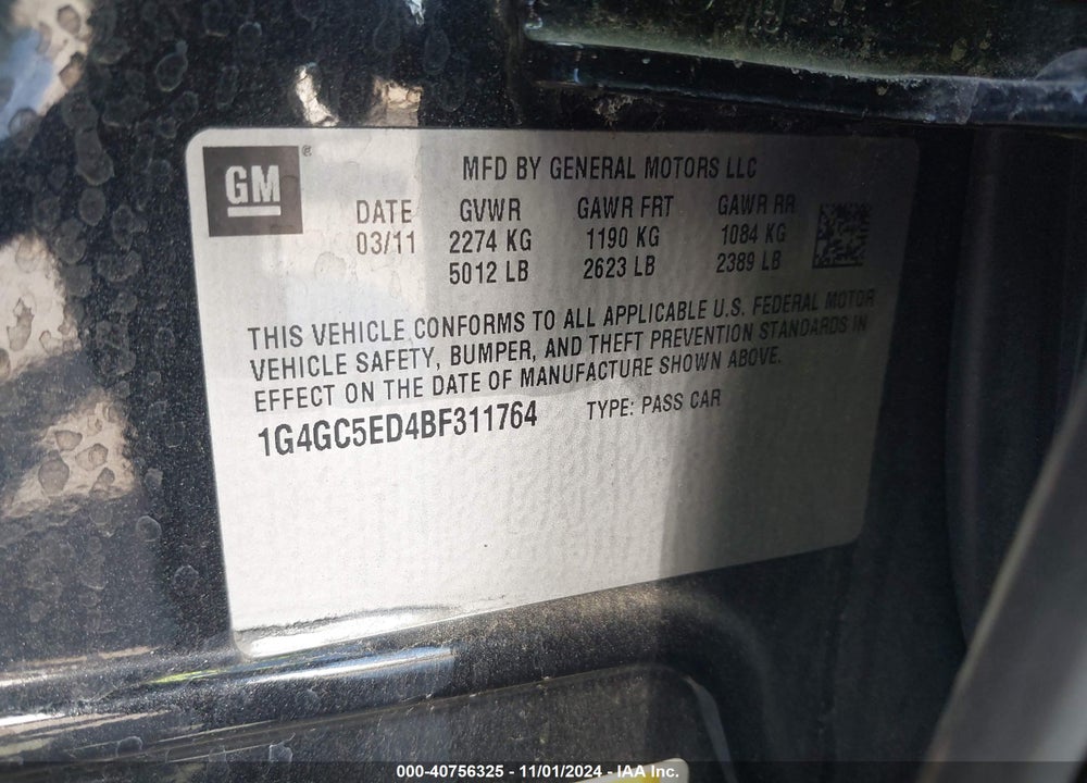 2011 BUICK LACROSSE CXL VIN: 1G4GC5ED4BF311764