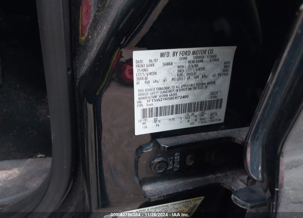 2008 FORD F-250 FX4/HARLEY-DAVIDSON/KING RANCH/LARIAT/XL/XLT VIN: 1FTSW21R58EB72460