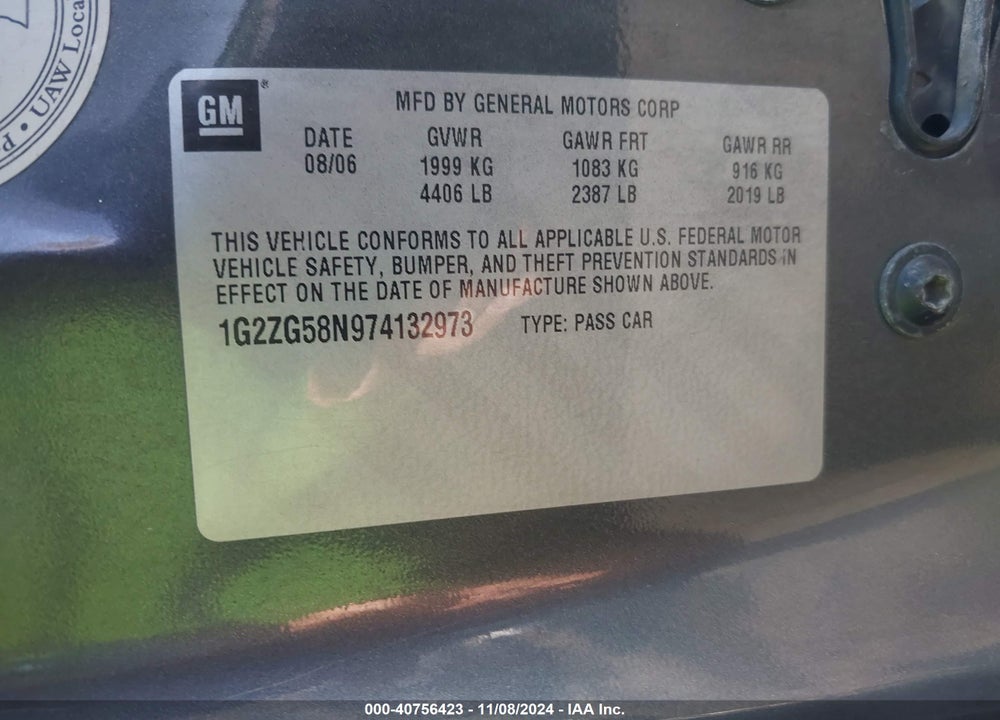 2007 PONTIAC G6 VIN: 1G2ZG58N974132973
