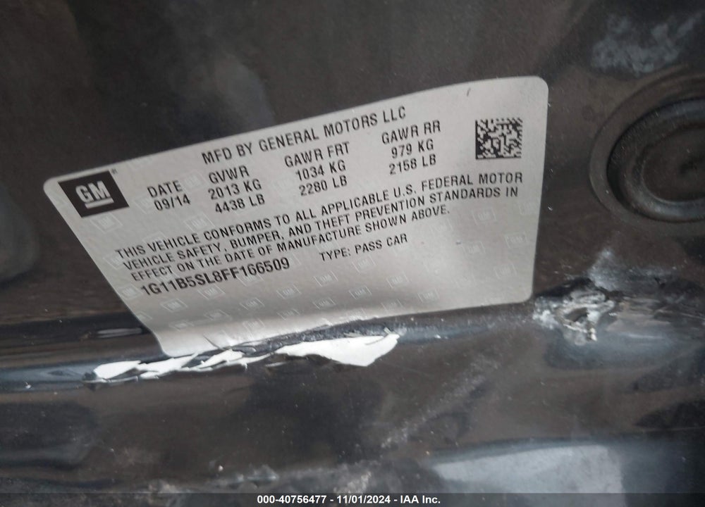 2015 CHEVROLET MALIBU LS VIN: 1G11B5SL8FF166509