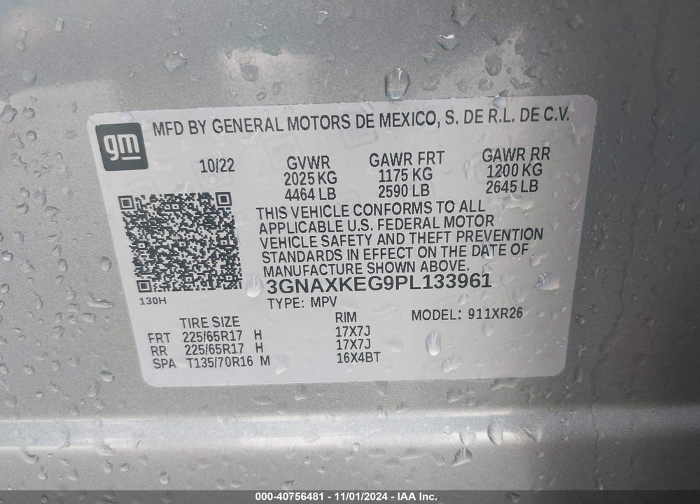 2023 CHEVROLET EQUINOX FWD LT VIN: 3GNAXKEG9PL133961