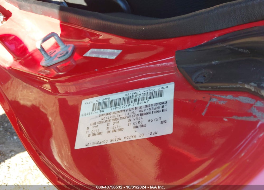 1999 MAZDA MX-5 MIATA LEATHER PKG/POPULAR EQUIPMENT PKG/SPORTS PKG/TOURING PKG VIN: JM1NB3536X0134641