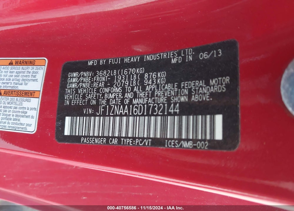 2013 SCION FR-S VIN: JF1ZNAA16D1732144