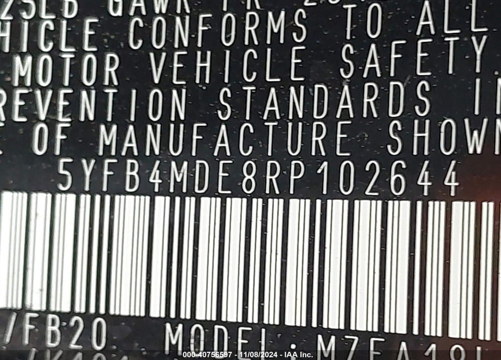 2024 TOYOTA COROLLA LE VIN: 5YFB4MDE8RP102644
