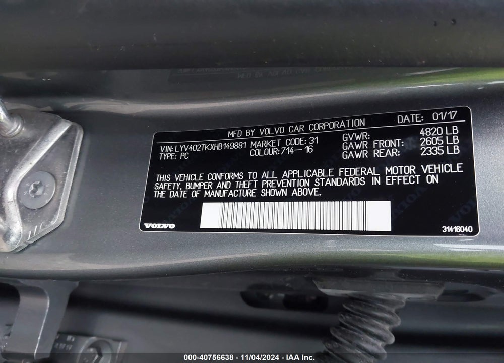 2017 VOLVO S60 INSCRIPTION T5 VIN: LYV402TKXHB149881